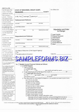 Wisconsin Child Custody Form pdf free